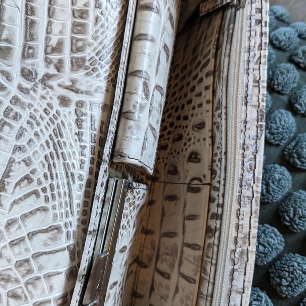 Calvin Klein Cream Croc-Embossed Leather Clutch